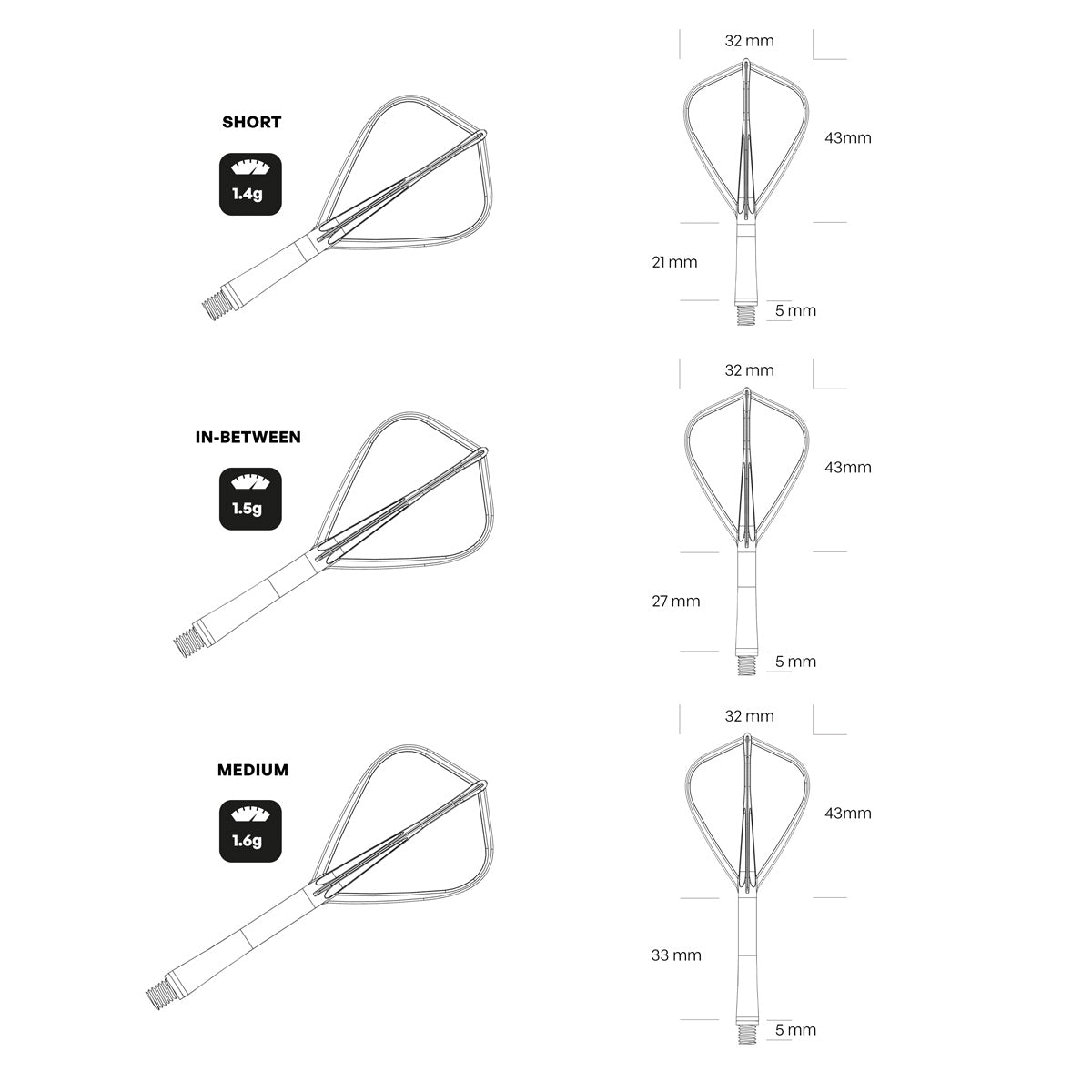 Shot Flight Deck One Piece Dart Flight and Shaft System White Kite Flights