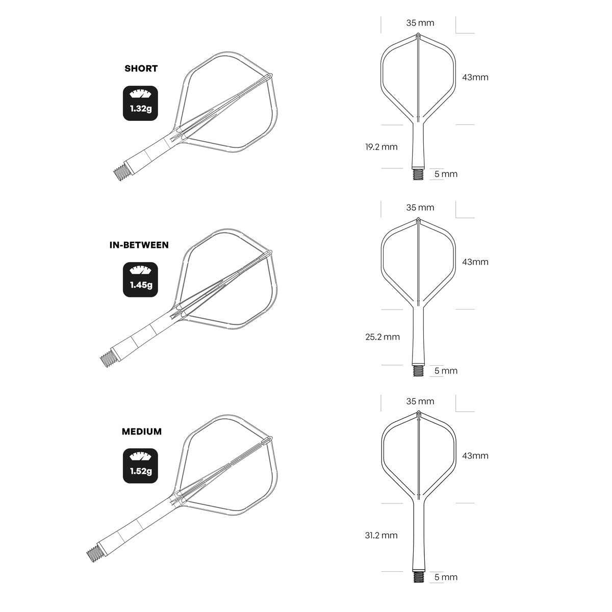 Flight Deck White One Piece Dart Flights and Shaft System by Shot