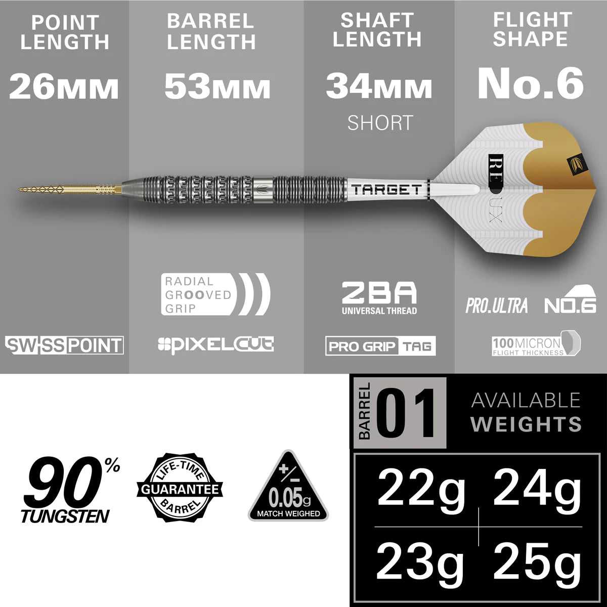 TARGET REDUX 01 90% TUNGSTEN SP STEEL TIP DARTS