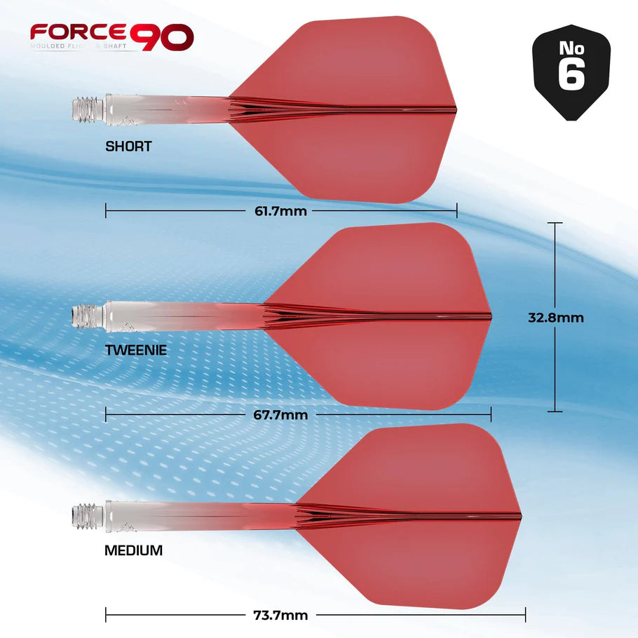 Mission Force 90 - New Moulded Flights & Shaft System - Standard No6 - Gradient - Transparent Red