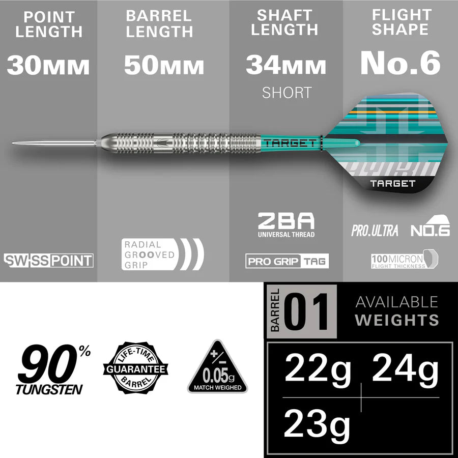 Target Hydro 01 90% Tungsten SP Steel Tip Darts