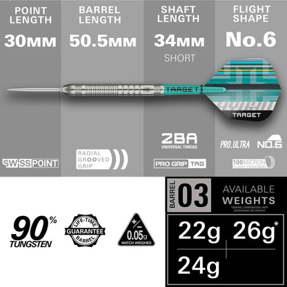 Target Hydro 03 90% Tungsten SP Steel Tip Darts