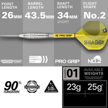 Scott Williams G1 90% Tungsten Swiss Steel Tip Darts by Target